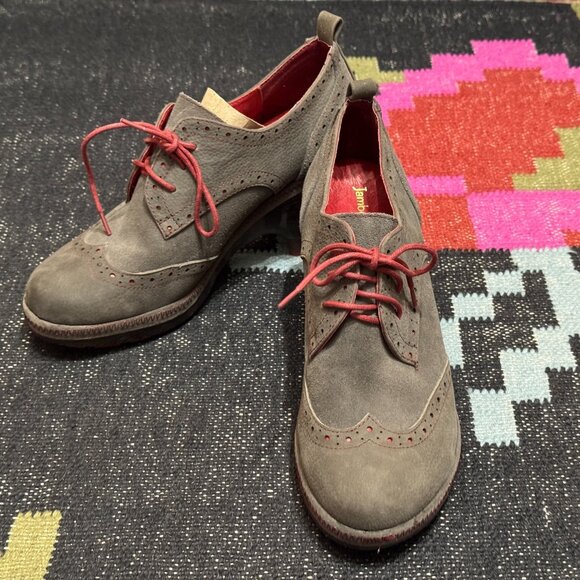 JAMBU Seattle Lace-Up Wing Tipped Heeled Oxford, Dark Charcoal/Red Accents, 9.5 - Picture 6 of 15